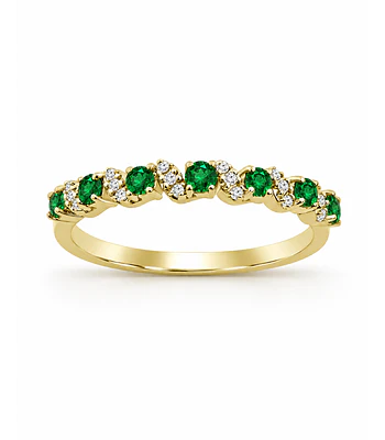 Anillo Cintillo Esmeraldas y Diamantes Oro Amarillo 18K