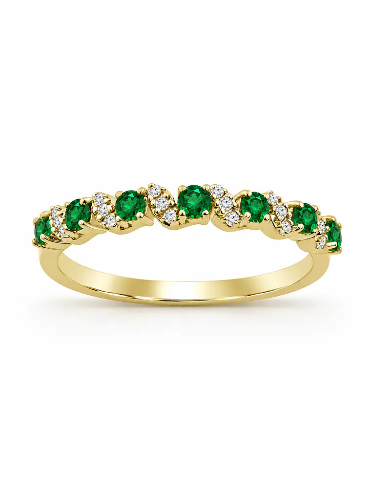 Anillo Cintillo Esmeraldas y Diamantes Oro Amarillo 18K 1