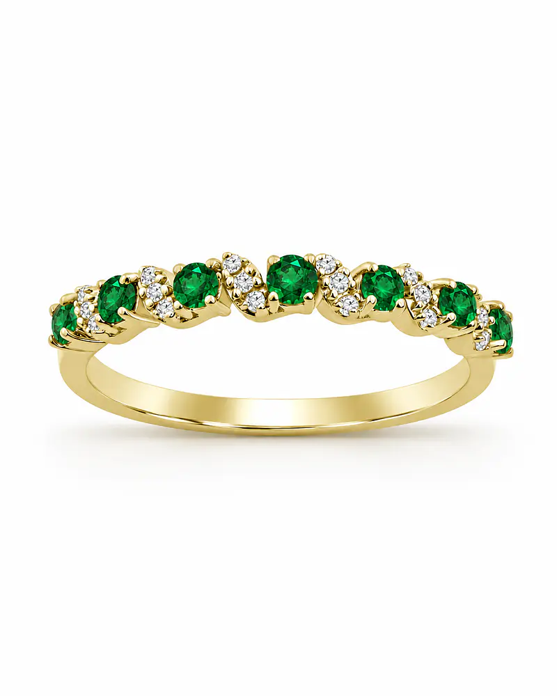 Anillo Cintillo Esmeraldas y Diamantes Oro Amarillo 18K