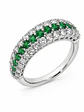 Anillo Medio Cintillo Triple Esmeraldas Diamantes Oro Blanco 18K - Miniatura 1
