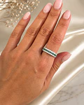 Anillo Medio Cintillo Triple Esmeraldas Diamantes Oro Blanco 18K