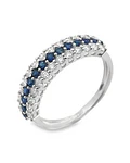 Anillo Medio Cintillo Triple Zafiros Diamantes Oro Blanco 18K