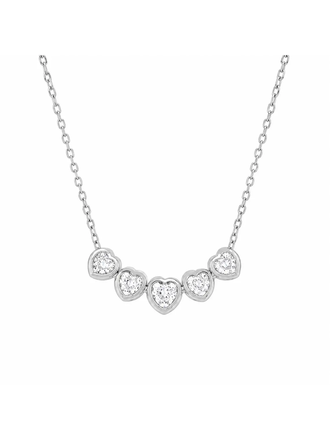 Exclusivo Collar 5 Diamantes Corazones Naturales en Oro Blanco 18K 1
