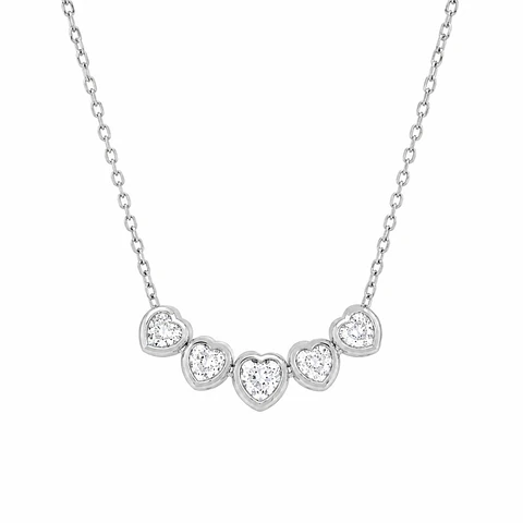 Exclusivo Collar 5 Diamantes Corazones Naturales en Oro Blanco 18K