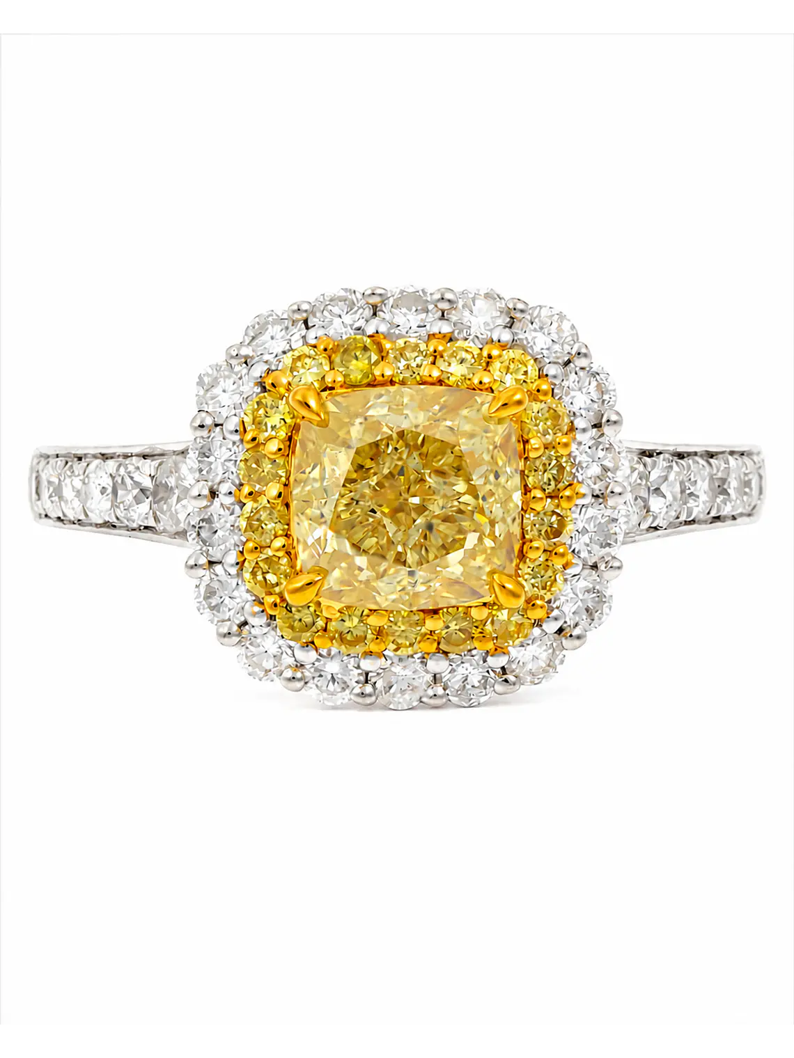 Anillo Solitario Diamante Fancy Yellow Natural Oro Blanco 18k 1