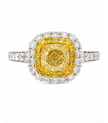Anillo Solitario Diamante Fancy Yellow Natural Oro Blanco 18k