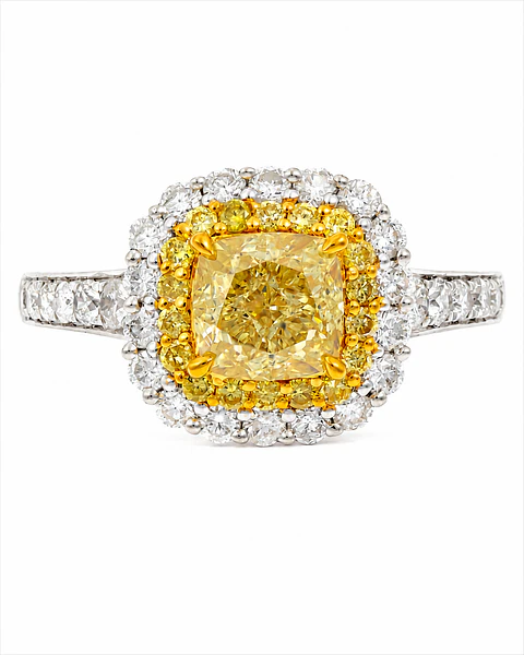 Anillo Solitario Diamante Fancy Yellow Natural Oro Blanco 18k