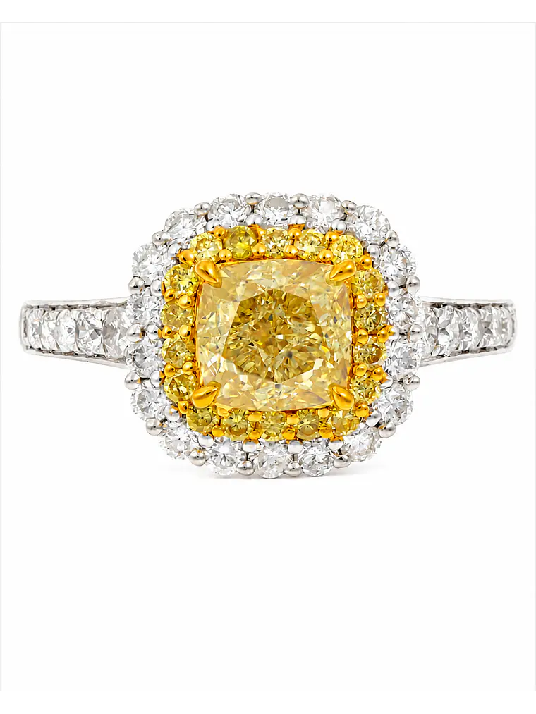 Anillo Solitario Diamante Fancy Yellow Natural Oro Blanco 18k 1