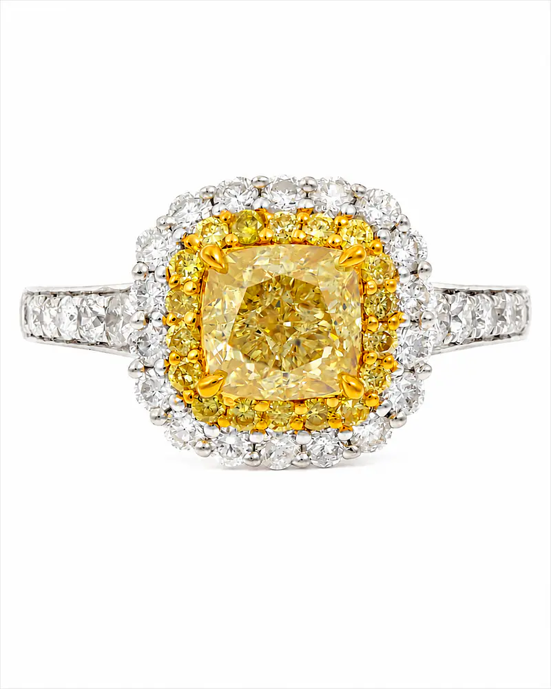 Anillo Solitario Diamante Fancy Yellow Natural Oro Blanco 18k