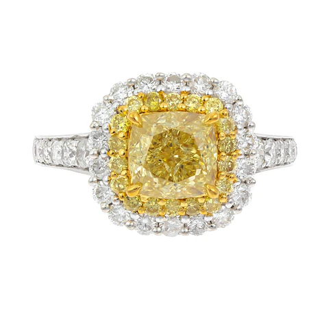 Anillo Solitario Diamante Fancy Yellow Natural Oro Blanco 18k
