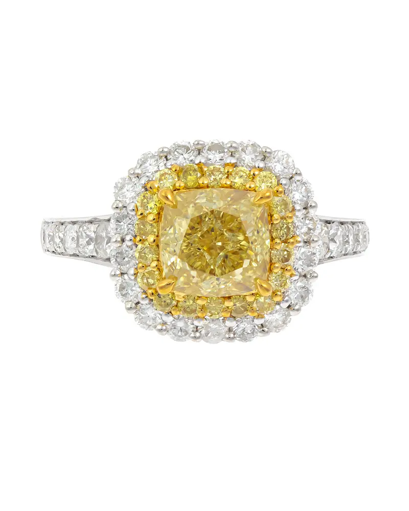 Anillo Solitario Diamante Fancy Yellow Natural Oro Blanco 18k