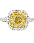 Anillo Solitario Diamante Fancy Yellow Natural Oro Blanco 18k