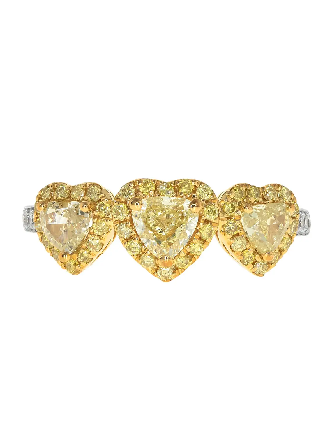 Anillo Tricillo Diamante Fancy Yellow Natural Corazones Oro Blanco 18k 1