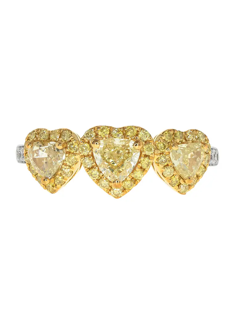 Anillo Tricillo Diamante Fancy Yellow Natural Corazones Oro Blanco 18k 1