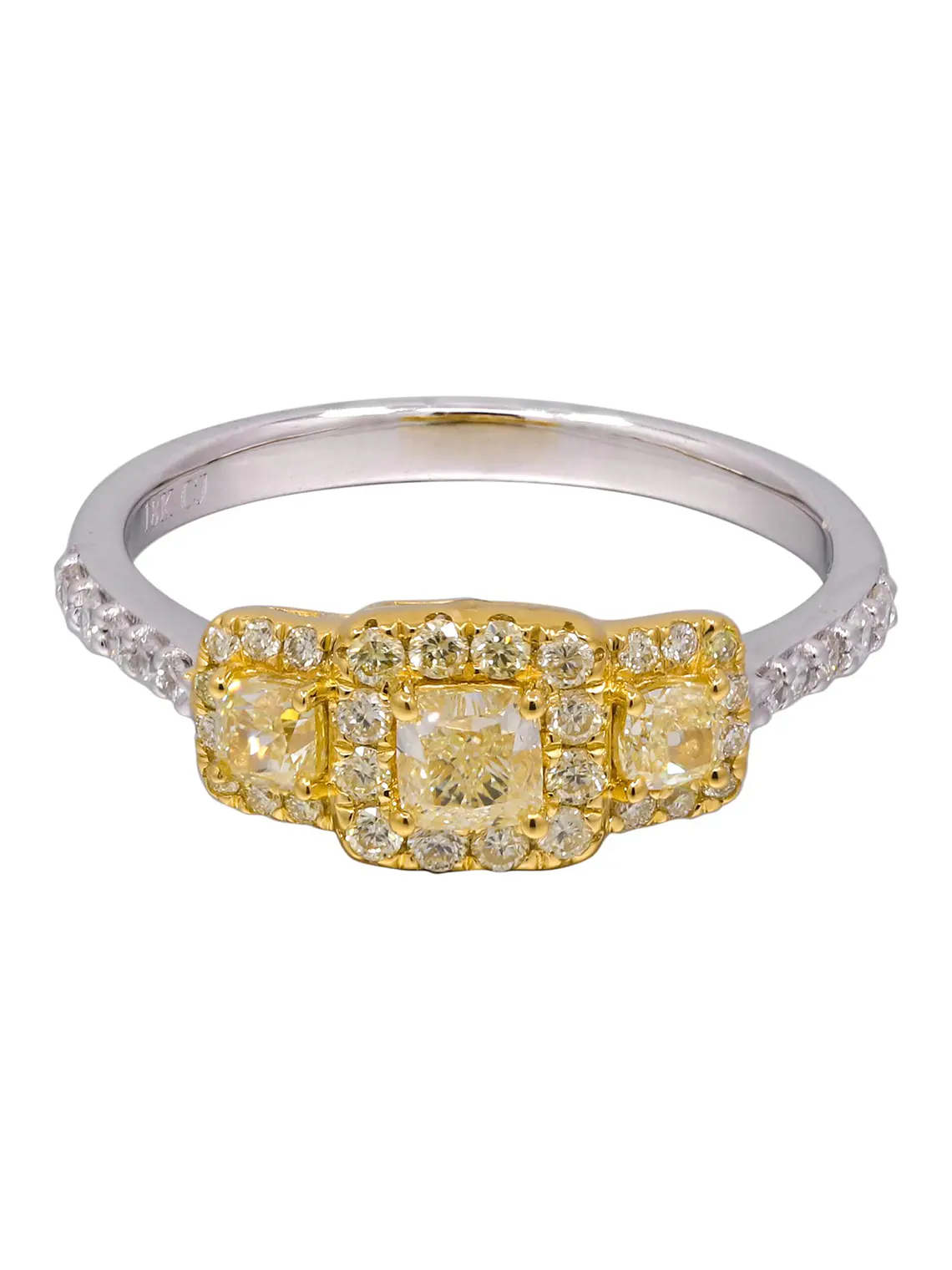 Anillo Tricillo Diamantes Fancy Yellow Natural Cushion Oro Blanco 18k 1