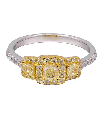 Anillo Tricillo Diamantes Fancy Yellow Natural Cushion Oro Blanco 18k