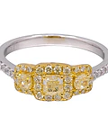 Anillo Tricillo Diamantes Fancy Yellow Natural Cushion Oro Blanco 18k
