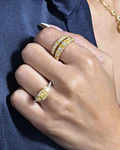 Anillo Tricillo Diamantes Fancy Yellow Natural Cushion Oro Blanco 18k