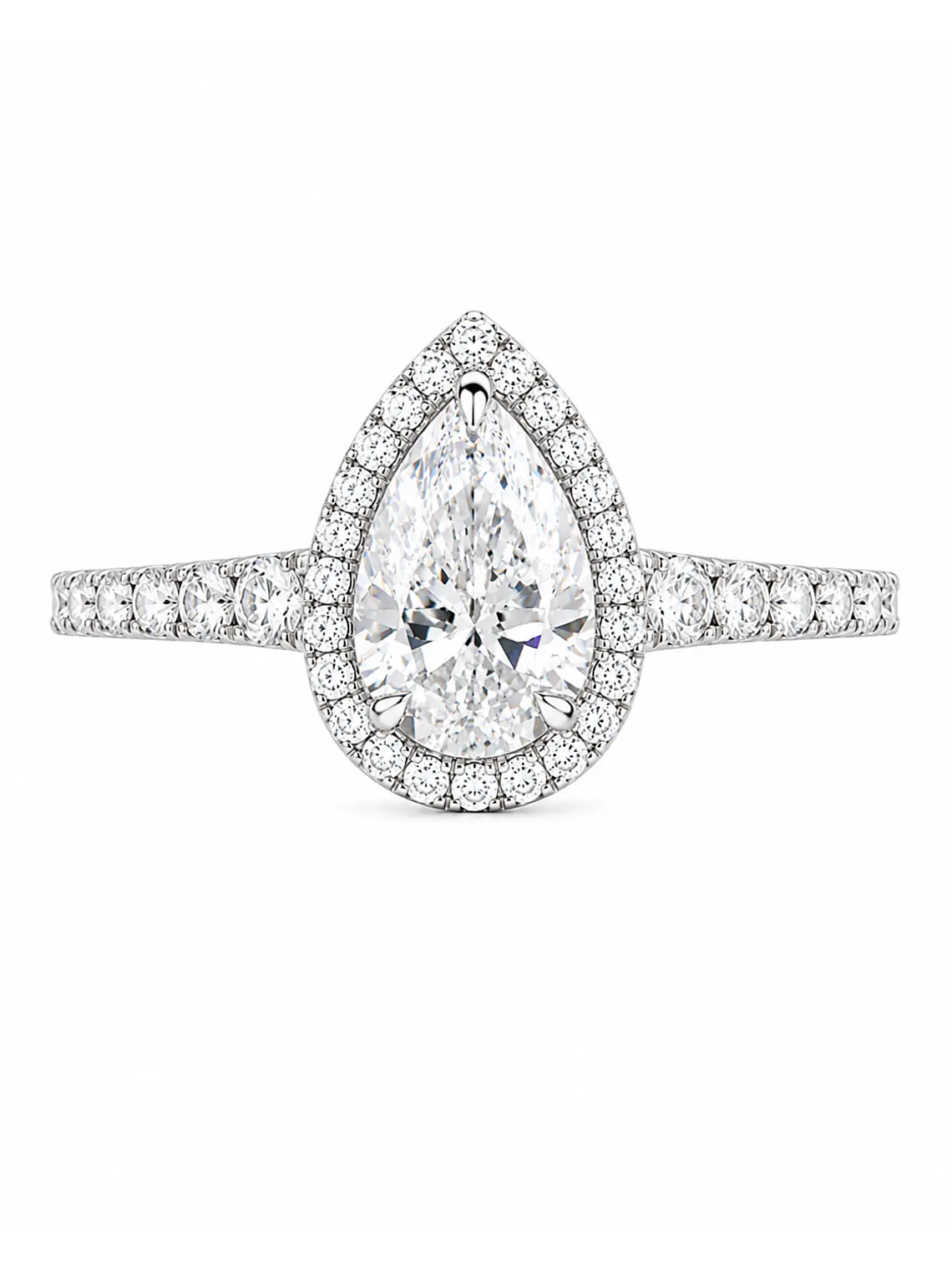 Anillo Solitario Corte Gota Pera Diamantes Naturales Oro Blanco 18K / GIA 1