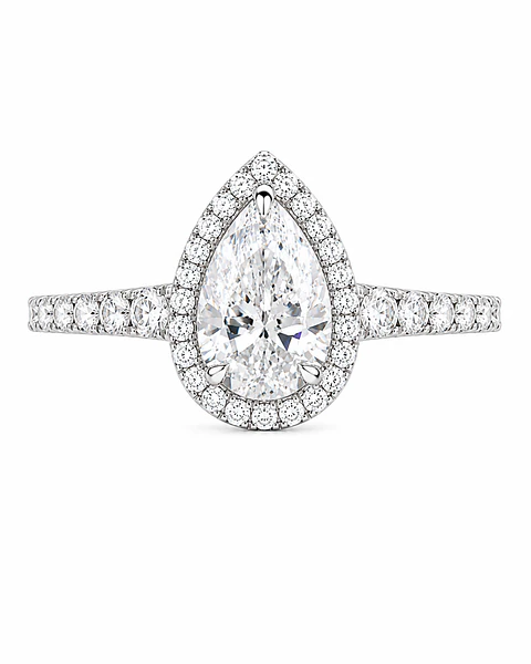 Anillo Solitario Corte Gota Pera Diamantes Naturales Oro Blanco 18K / GIA