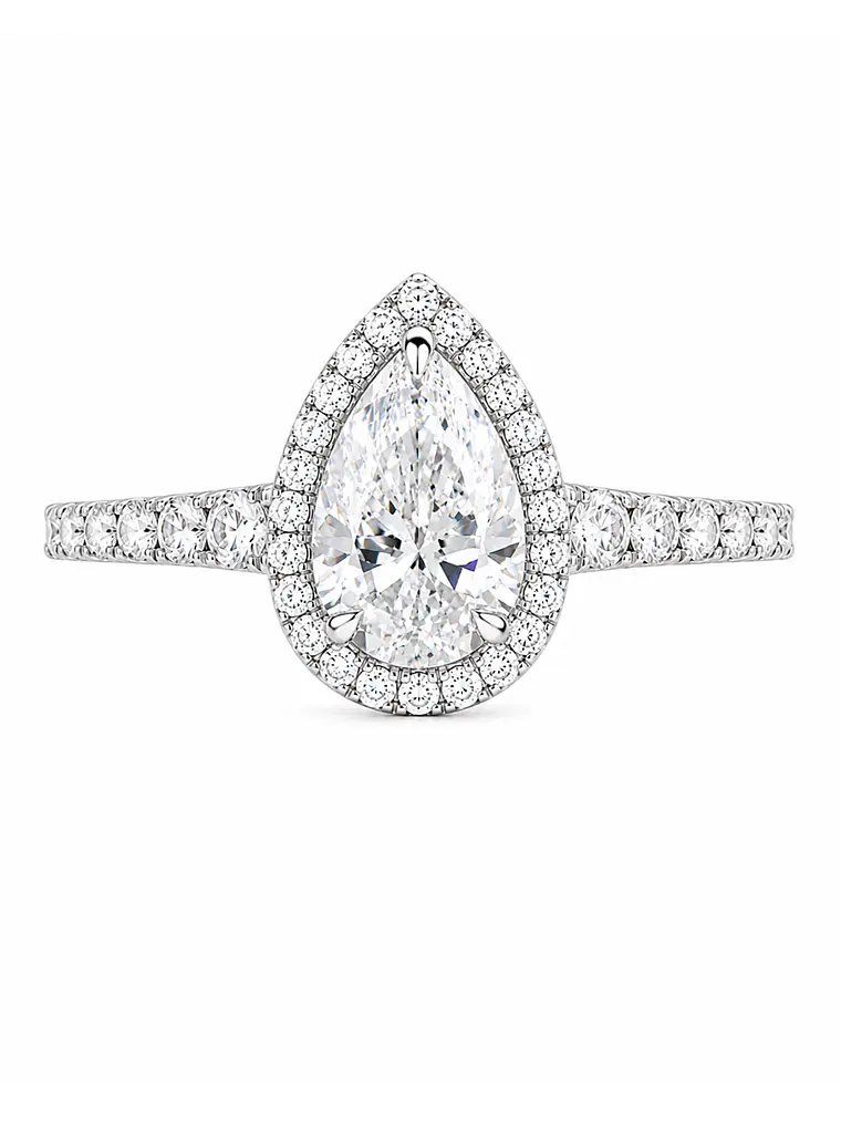 Anillo Solitario Corte Gota Pera Diamantes Naturales Oro Blanco 18K / GIA 1