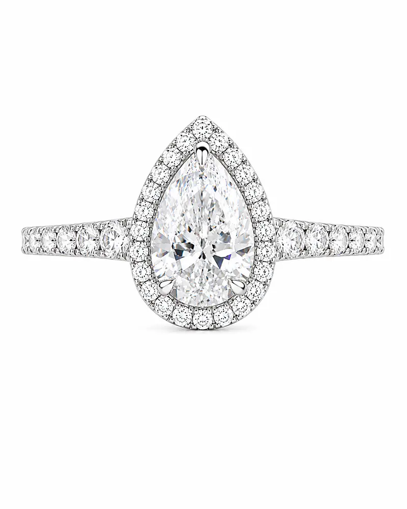 Anillo Solitario Corte Gota Pera Diamantes Naturales Oro Blanco 18K / GIA