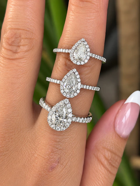 Anillo Solitario Corte Gota Pera Diamantes Naturales Oro Blanco 18K / GIA