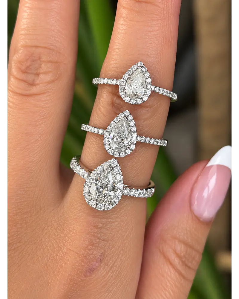Anillo Solitario Corte Gota Pera Diamantes Naturales Oro Blanco 18K / GIA