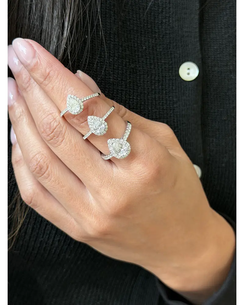 Anillo Solitario Corte Gota Pera Diamantes Naturales Oro Blanco 18K / GIA