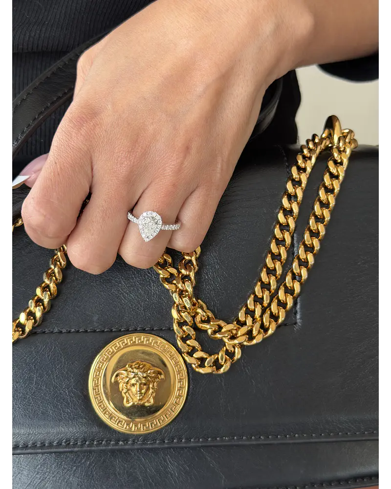 Anillo Solitario Corte Gota Pera Diamantes Naturales Oro Blanco 18K / GIA