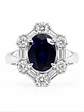 Precioso y Gran Anillo Solitario Zafiro Azul Diamantes Baguette Platino - Miniatura 1