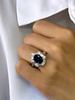 Precioso y Gran Anillo Solitario Zafiro Azul Diamantes Baguette Platino - Miniatura 2