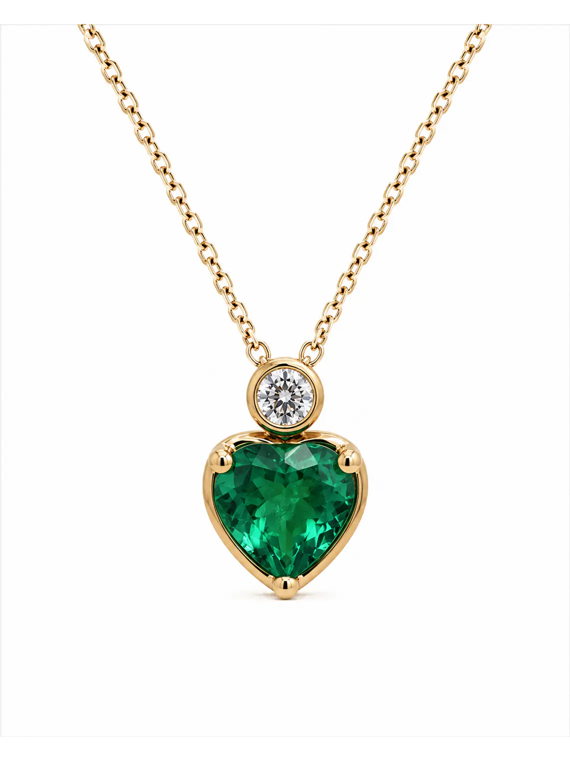 Collar Esmeralda Corazón y Brillante en Oro Amarillo 18K 1