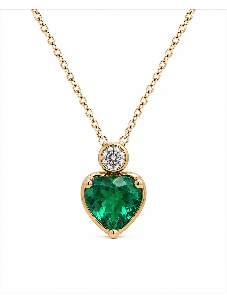 Collar Esmeralda Corazón y Brillante en Oro Amarillo 18K 1