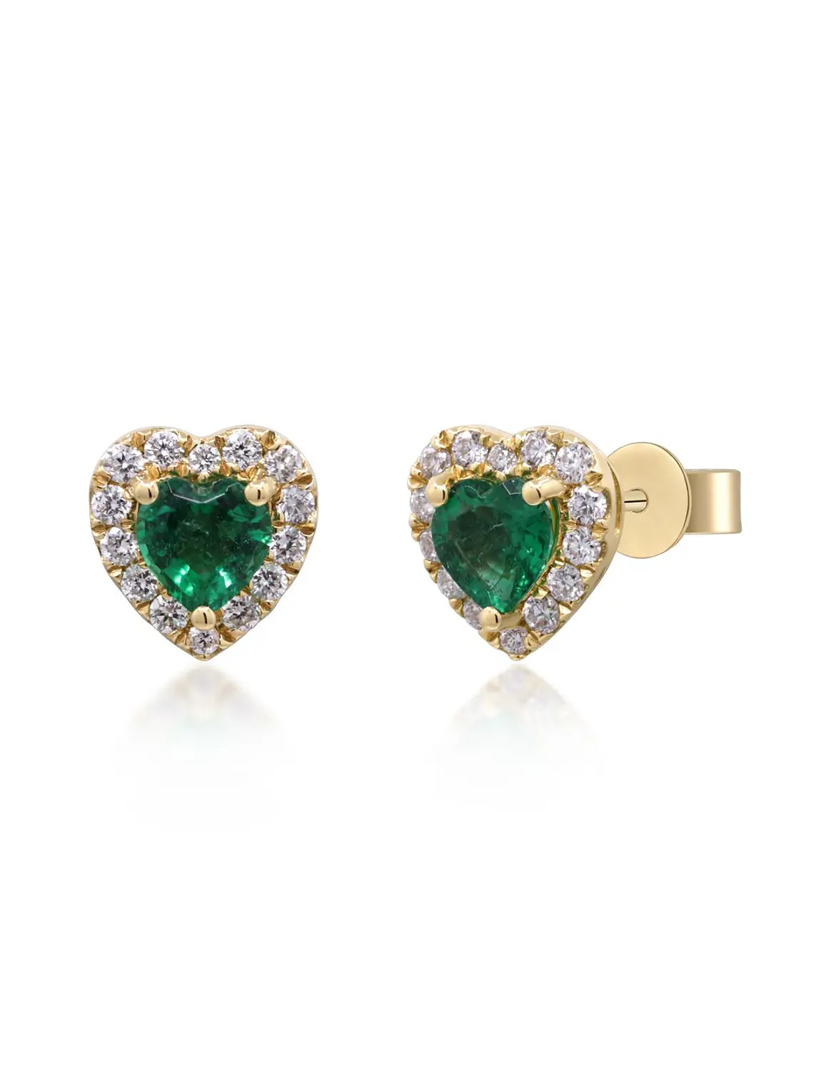 Aros Stud Esmeraldas Corazón y Diamantes en Oro Amarillo 18K 1