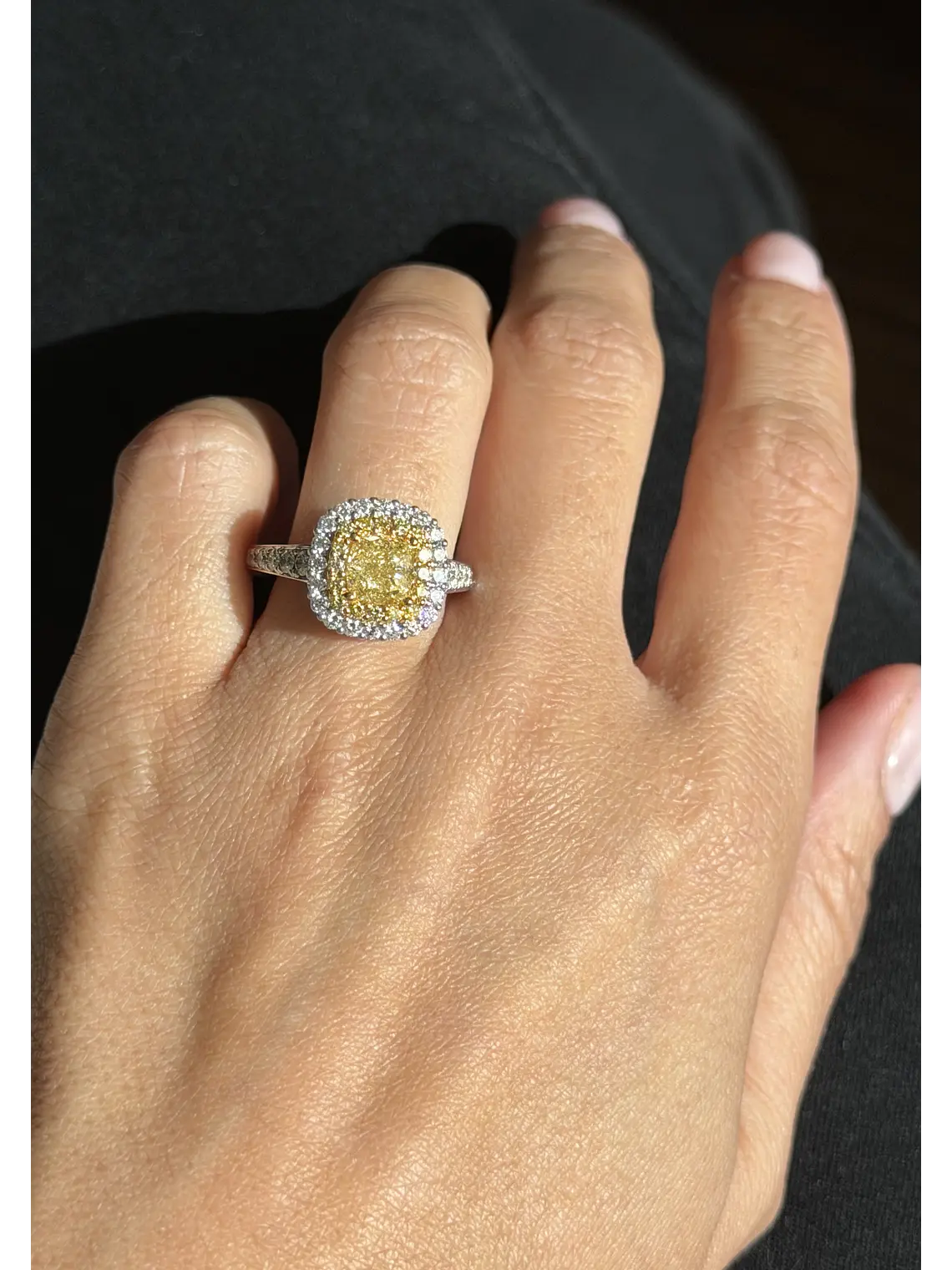 Anillo Solitario Diamante Fancy Yellow Natural Oro Blanco 18k 2