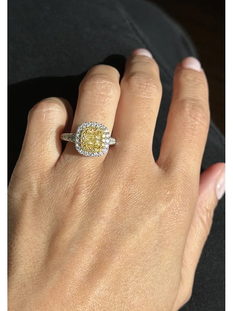 Anillo Solitario Diamante Fancy Yellow Natural Oro Blanco 18k 2