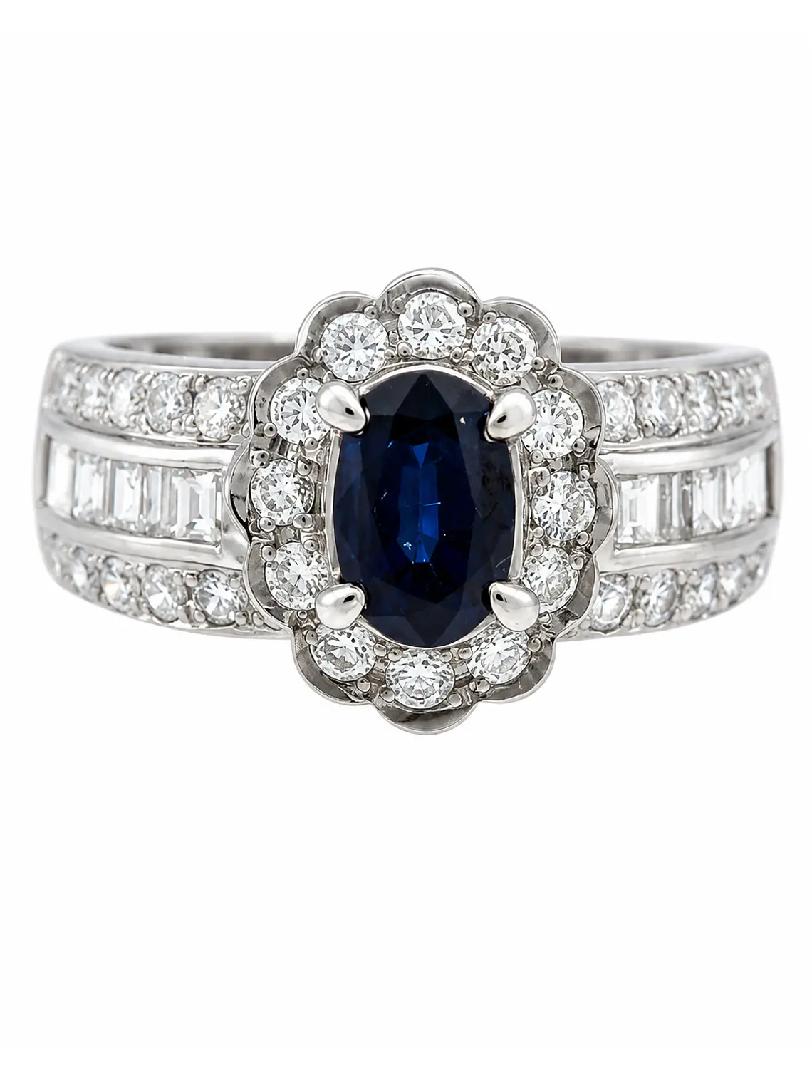 Precioso Anillo Solitario Zafiro Azul Diamantes Naturales Platino 1