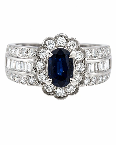 Precioso Anillo Solitario Zafiro Azul Diamantes Naturales Platino