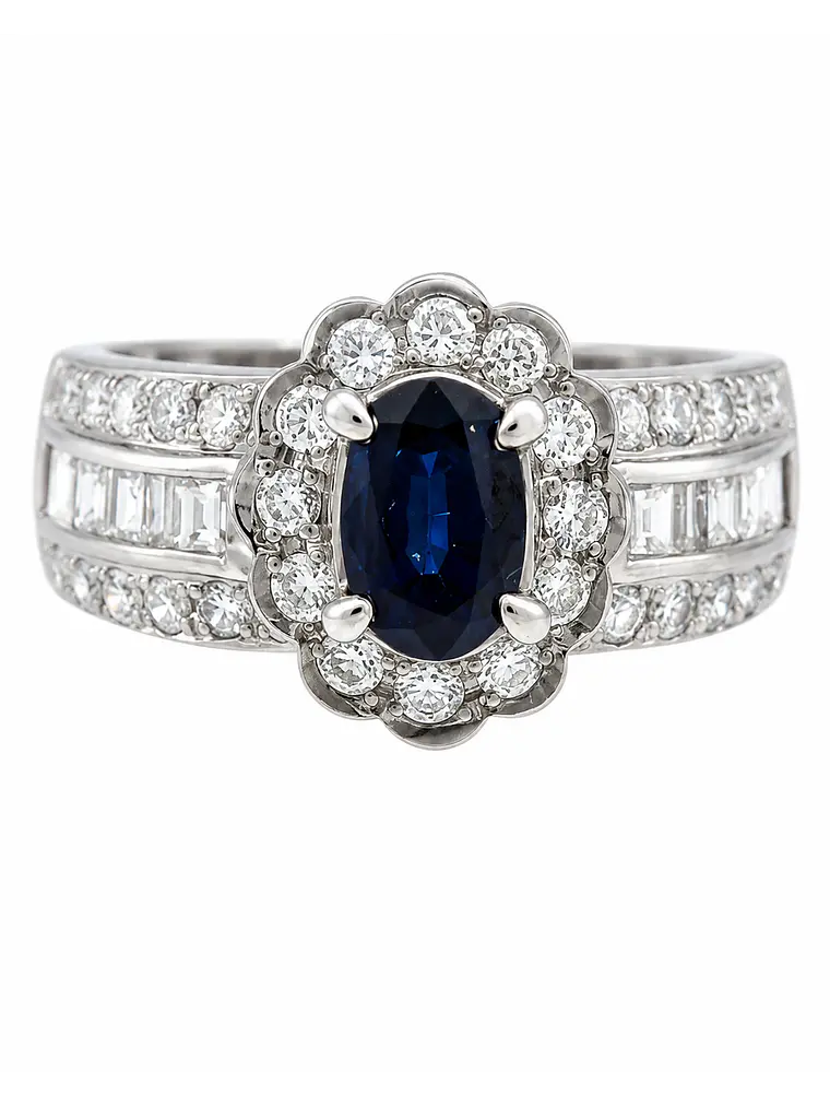 Precioso Anillo Solitario Zafiro Azul Diamantes Naturales Platino 1