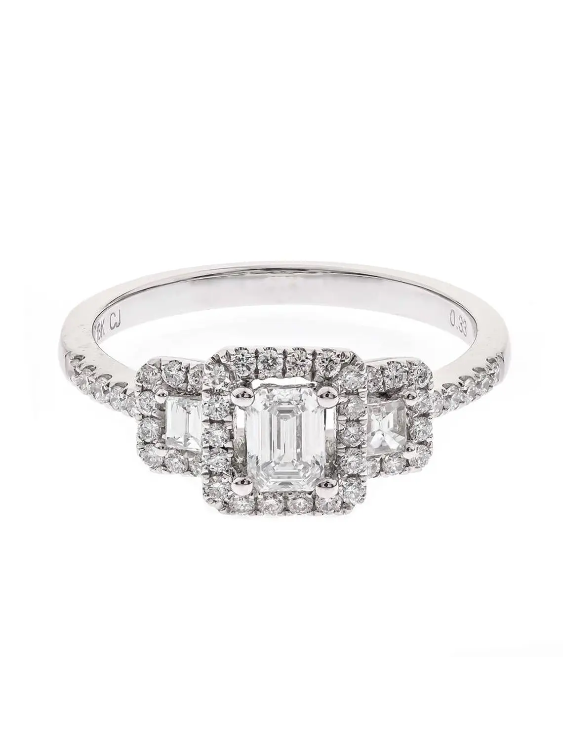 Exclusivo Anillo Tricillo Diamantes Esmeralda Oro Blanco 18K  1