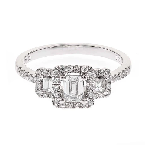 Exclusivo Anillo Tricillo Diamantes Esmeralda Oro Blanco 18K 