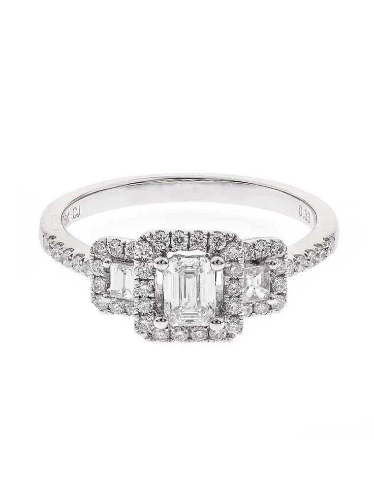 Exclusivo Anillo Tricillo Diamantes Esmeralda Oro Blanco 18K  1
