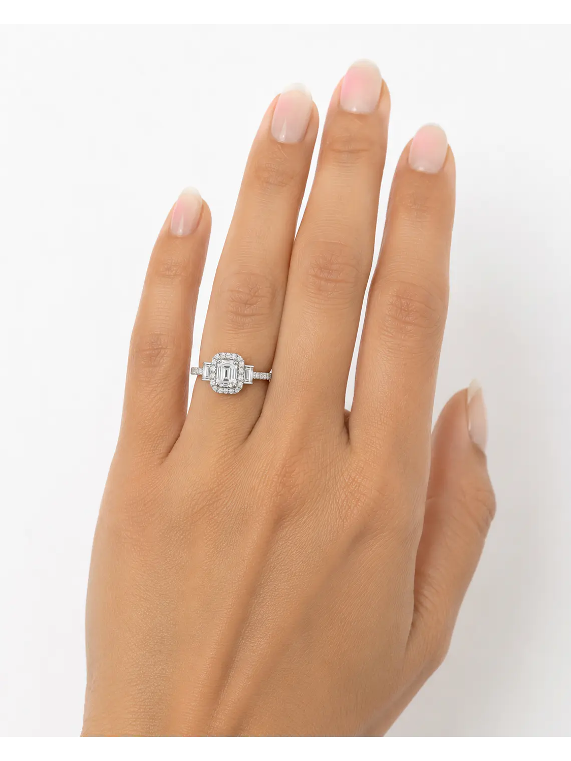 Exclusivo Anillo Tricillo Diamantes Esmeralda Baguette Oro Blanco 18K  2