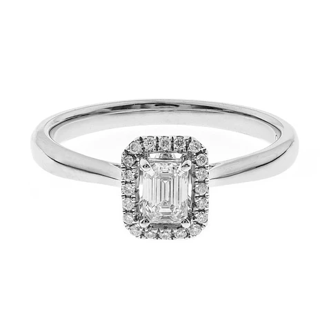 Exclusivo Anillo Solitario Diamante Esmeralda Oro Blanco 18K 