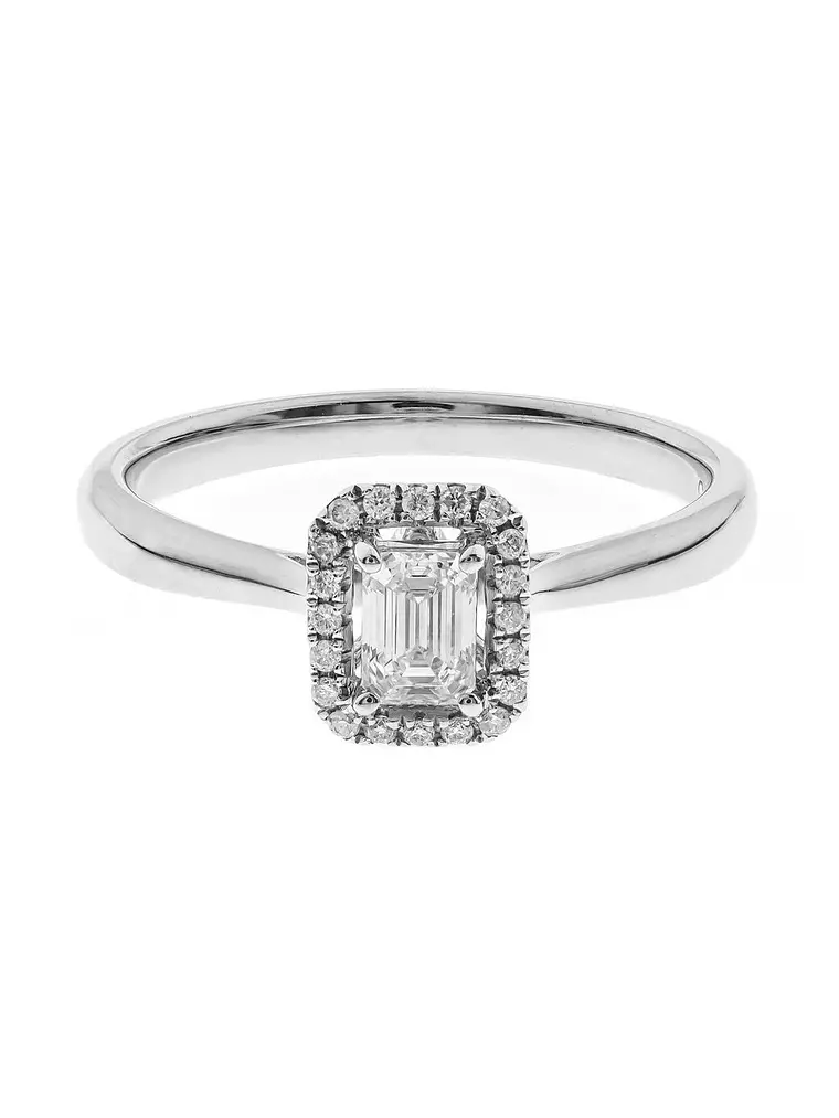 Exclusivo Anillo Solitario Diamante Esmeralda Oro Blanco 18K  1