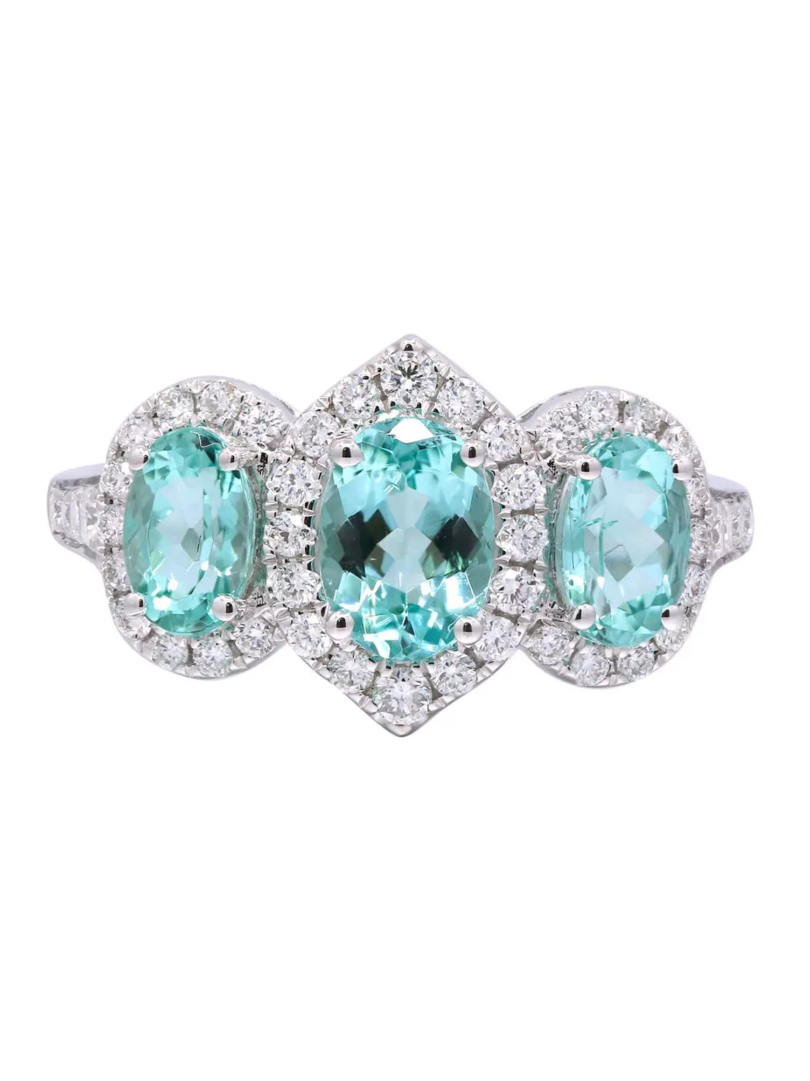 Precioso Anillo Tricillo Paraíbas Naturales Diamantes en Oro Blanco 18K 3