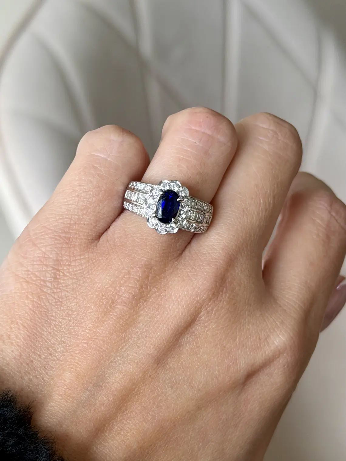 Precioso Anillo Solitario Zafiro Azul Diamantes Naturales Platino 2