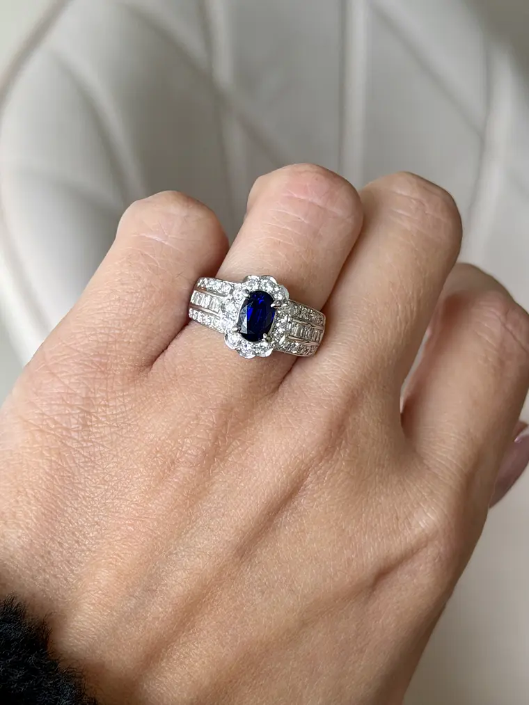 Precioso Anillo Solitario Zafiro Azul Diamantes Naturales Platino 2