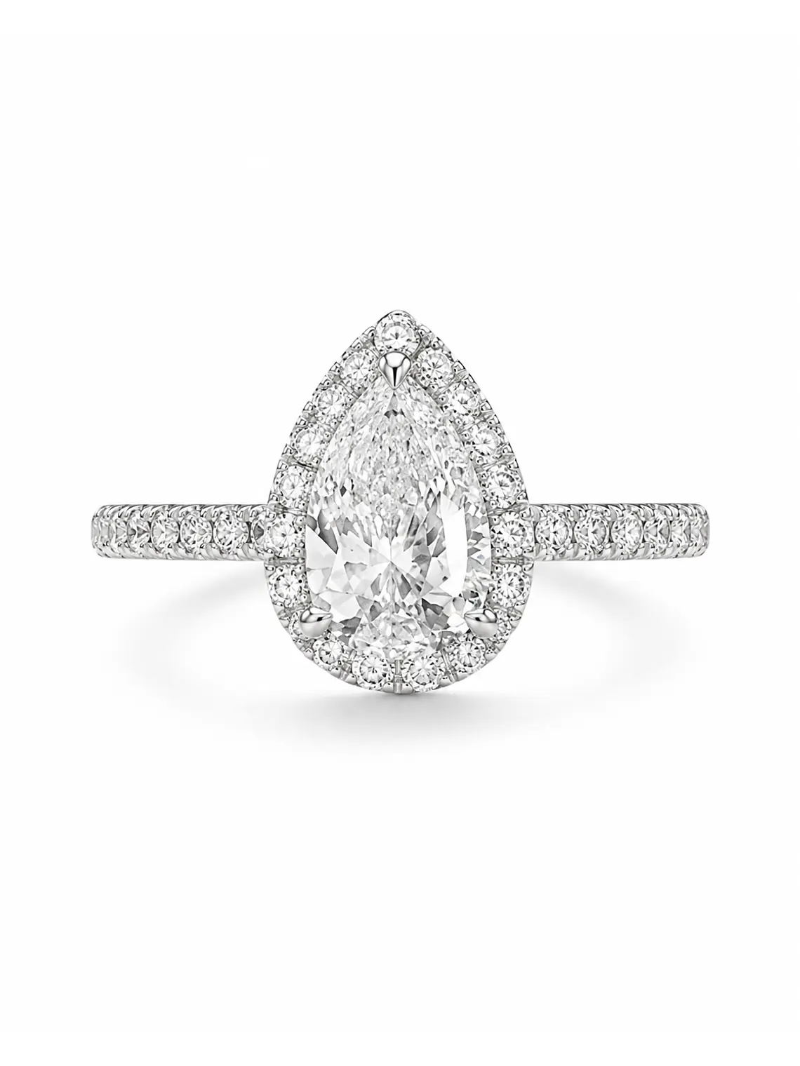 Anillo Solitario Corte Gota Pera Diamantes Naturales Oro Blanco 18K / GIA 1